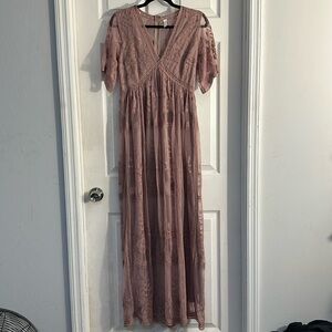 Mauve Dusty Lavender Lilac Pale Purple Lace Maxi (Possible Maternity) Dress